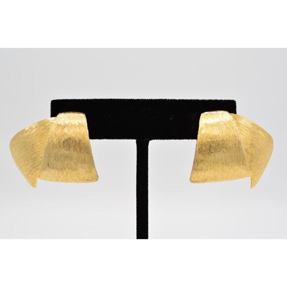 Givenchy Vintage Clip On Earrings Textured Gold Chunky Runway Signed 1980s BinAG